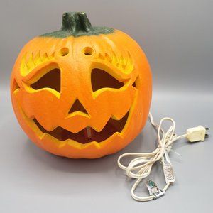 Vtg 1995 Halloween Lighted Jack-o-Lantern Pumpkin Foam Blow Mold 9" Trendmasters